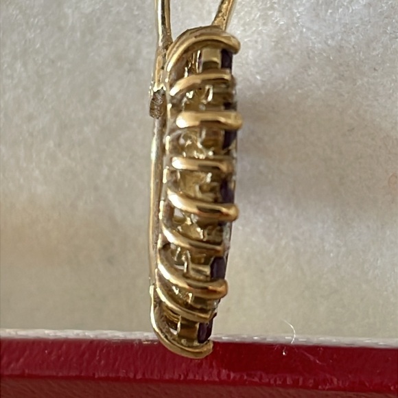 New! Amethyst & Diamond Open Heart Gold Necklace - Picture 4 of 9